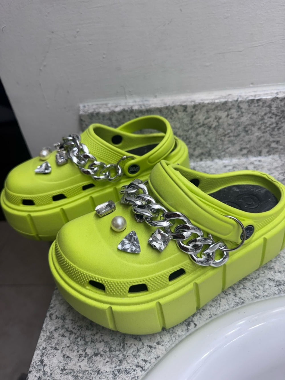 Neon Yellow Jeweled Clog Mules!